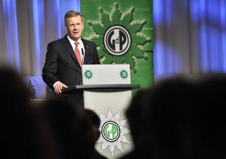 Bundespräsident Christian Wulff während einer Rede auf dem Bundeskongress der Gewerkschaft der Polizei (GdP) im Hotel Estrel.