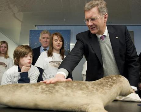 Antrittsbesuch in Schleswig-Holstein - Bundespräsident Christian Wulff informiert sich bei einer Präsentation von Schülerinnen und Schülern über das Thema Nationalpark Wattenmeer