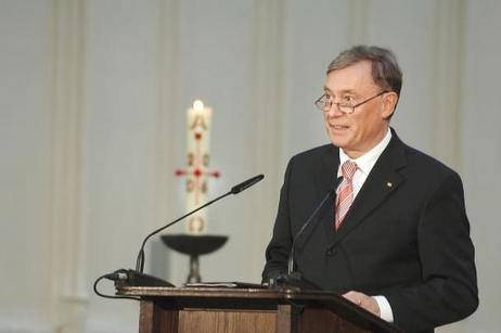 Bundespräsident Horst Köhler während seiner Rede anlässlich des Festaktes zum 550. Gründungstages der Universität Greifswald im Dom St. Nikolai.