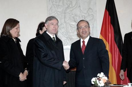 Bundespräsident Horst Köhler empfängt Felipe Calderón Hinojosa, Präsident Mexikos, zu einem Gespräch (l.: Margarita Zavala).
