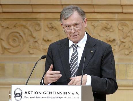 Bundespräsident Horst Köhler während eines Grußwortes zum 50. Jahrestag der 'Aktion Gemeinsinn' in der Hauptstadtrepräsentanz der Deutschen Telekom.