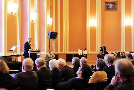 Bundespräsident Horst Köhler während eines Grußwortes beim Festakt zum 40jährigen Bestehen des Wissenschaftszentrums Berlin für Sozialforschung (WZB) im Roten Rathaus.