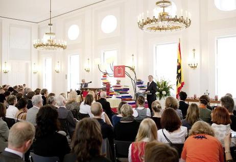 Bundespräsident Horst Köhler während eines Grußwortes beim Finale des 50. Vorlesewettbewerbs des Börsenvereins des Deutschen Buchhandels im Schloss Bellevue.