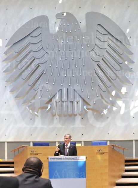 Bundespräsident Horst Köhler während einer Rede im Internationalen Kongresszentrum Bundeshaus Bonn.