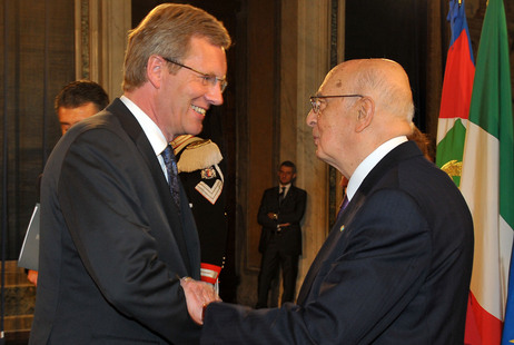 Feierlichkeiten anlässlich des 150. Jahrestages der Einheit Italiens in Rom - Bundespräsident Christian Wulff mit Giorgio Napolitano, Präsident der Italienischen Republik