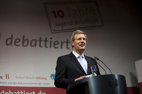 Bundesfinale 2011 des Wettbewerbs "Jugend debattiert" in Berlin - Bundespräsident Christian Wulff bei seiner Ansprache