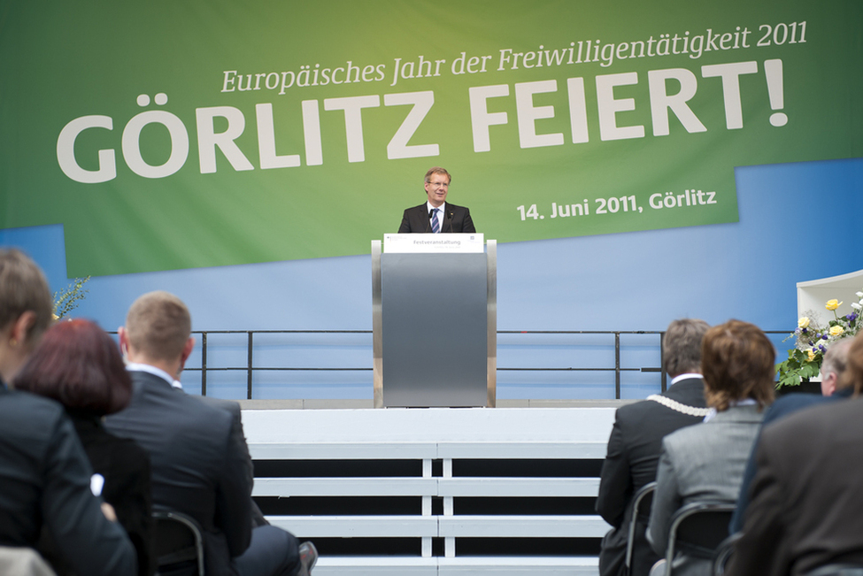 Festakt zum "Europäischen Jahr der Freiwilligentätigkeit 2011" in Görlitz - Bundespräsident Christian Wulff bei seiner Rede