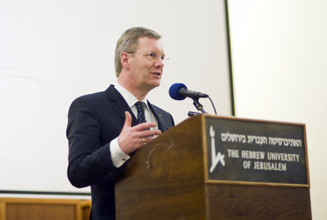 Bundespräsident Christian Wulff hält eine Ansprache in der Hebräischen Universität in Jerusalem