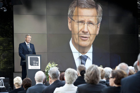 13. August: Zentrale Gedenkveranstaltung zum 50. Jahrestag des Mauerbaus in Berlin - Bundespräsident Christian Wulff bei seiner Ansprache