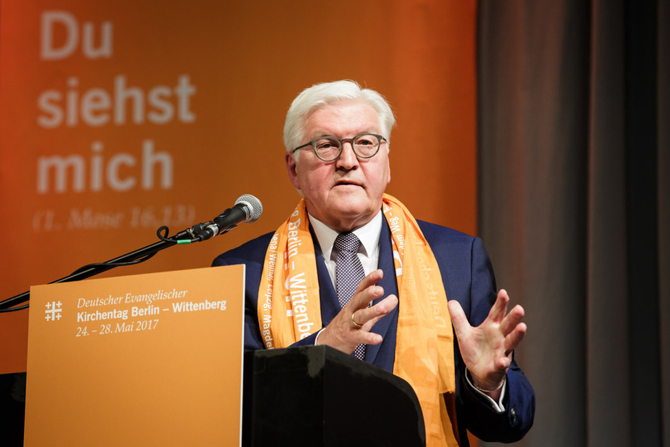 Bundespräsident Frank-Walter Steinmeier hält eine  Rede zum Thema 'Ist die Vernunft noch zu retten? Verantwortliches Handeln in der Gegenwart' bei der  Podiumsdiskussion auf dem 36. Deutschen Evangelischen Kirchentag Berlin-Wittenberg