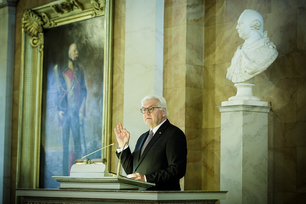 Bundespräsident Frank-Walter Steinmeier hält eine Rede in der Georg-August-Universität Göttingen während des Antrittsbesuches in Niedersachsen