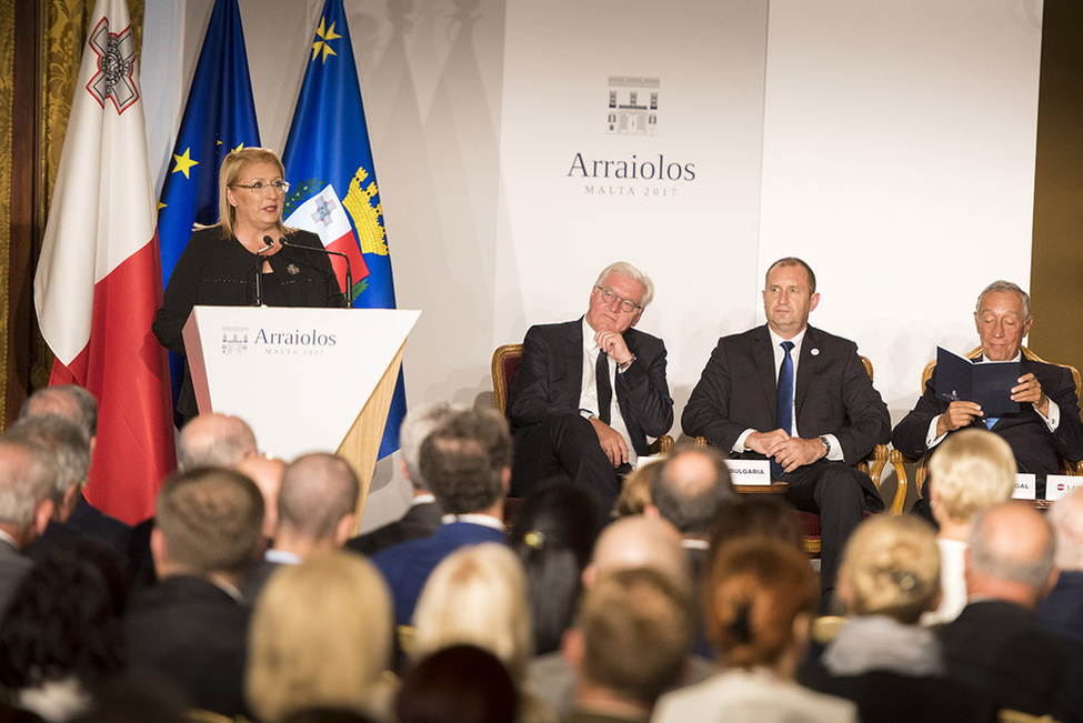 Bundespräsident Frank-Walter Steinmeier bei der Eröffnungsansprache der Präsidentin der Republik Malta, Marie-Louise Coleiro Preca, anlässlich des 'Arraiolos-Treffen' nicht-exekutiver Staatspräsidenten der Europäischen Union auf Malta