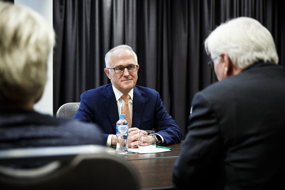 Bundespräsident Frank-Walter Steinmeier beim Gespräch mit dem Premierminister von Australien, Malcolm Turnbull,  in Perth anlässlich des Staatsbesuchs in Australien