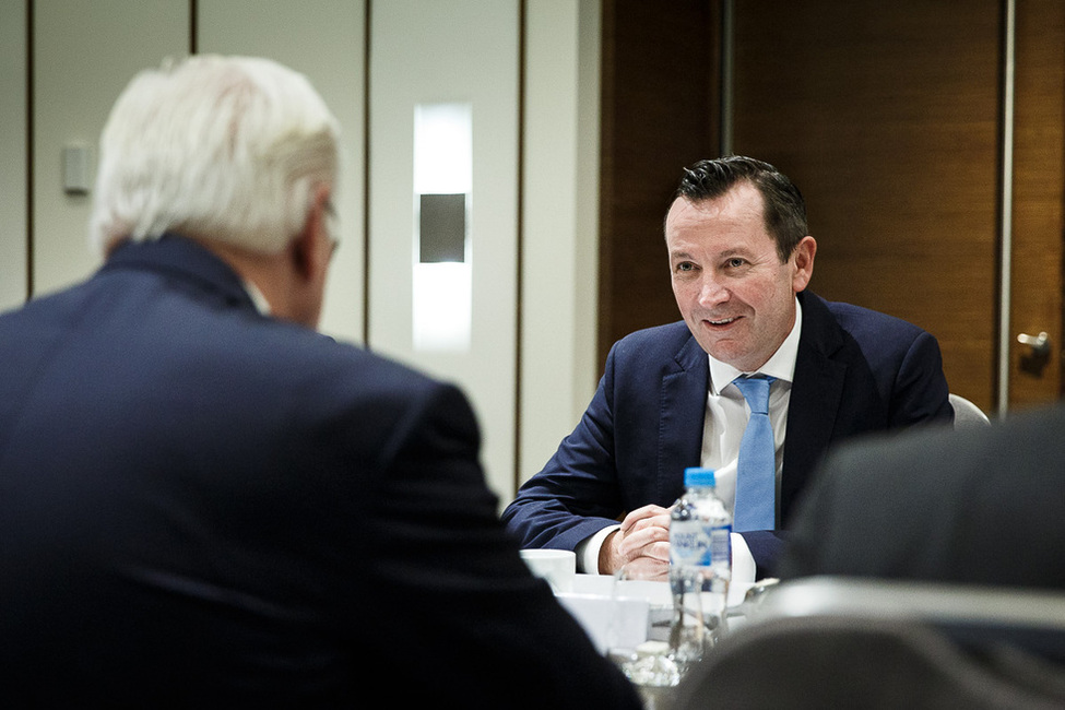 Bundespräsident Frank-Walter Steinmeier beim Gespräch mit dem Premier von Westaustralien, Mark McGowan, in Perth anlässlich des Staatsbesuchs in Australien