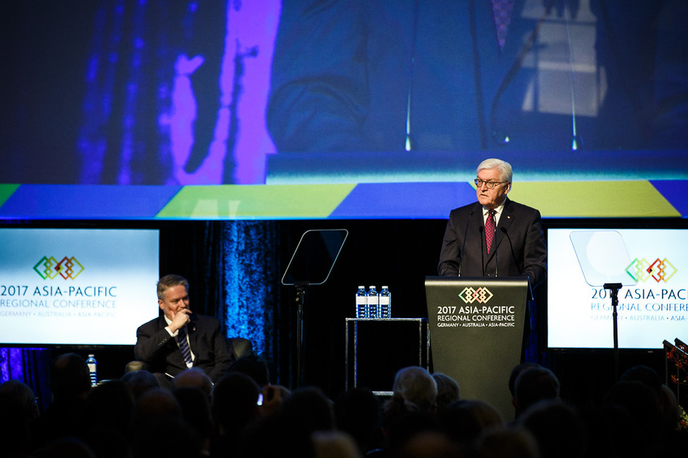 Bundespräsident Frank-Walter Steinmeier hält eine Rede zur Eröffnung der 'Asia-Pacific Regional Conference' in Perth anlässlich des Staatsbesuchs in Australien