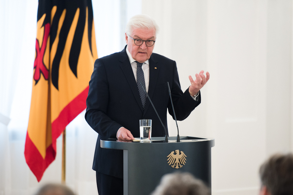 Bundespräsident Frank-Walter Steinmeier hält eine Rede bei der Matinee 'Wilhelm von Humboldt – ein moderner Zeitgenosse' im Großen Saal von Schloss Bellevue