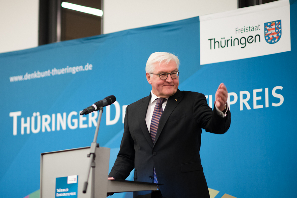 Bundespräsident Frank-Walter Steinmeier hält eine Rede bei der Verleihung des Thüringer Demokratiepreises und anschließendem Bürgerempfang im Augustinerkloster in Erfurt anlässlich des Antrittsbesuchs in Thüringen 