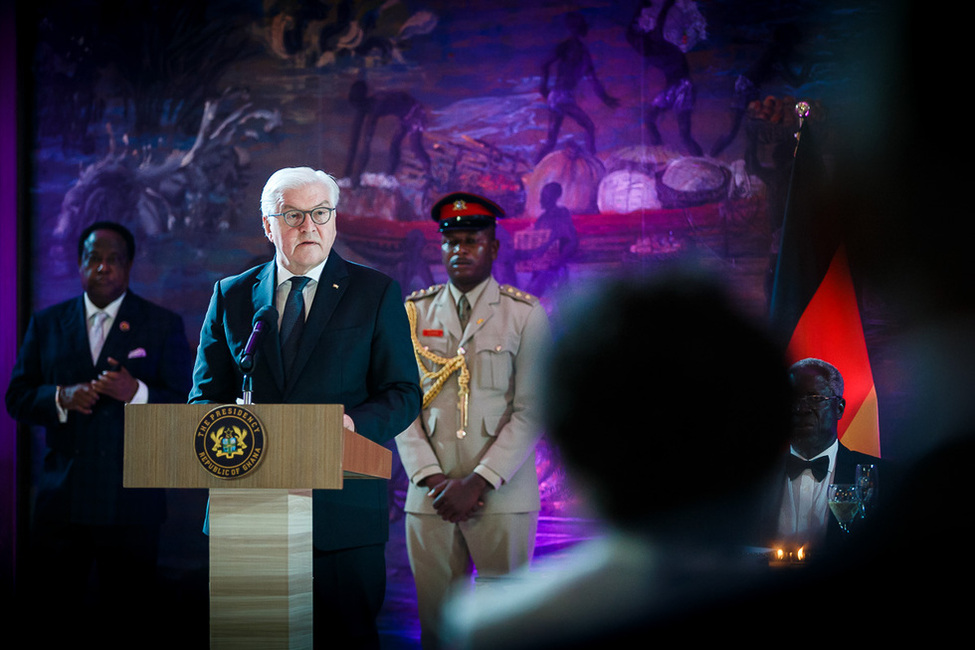 Bundespräsident Frank-Walter Steinmeier hält eine Rede beim Staatsbankett gegeben vom Präsidenten der Republik Ghana im Accra International Conference Center anlässlich seines Staatsbesuchs in der Republik Ghana