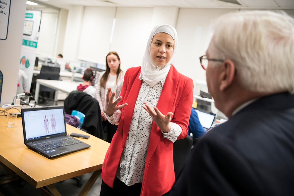 Bundespräsident Frank-Walter Steinmeier bei der Besichtigung des Start-up Inkubators OASIS 500 und Gespräch mit Vertretern von Start-ups im King Hussein Business Park in Amman anlässlich des offiziellen Besuchs im Haschemitischen Königreich Jordanien