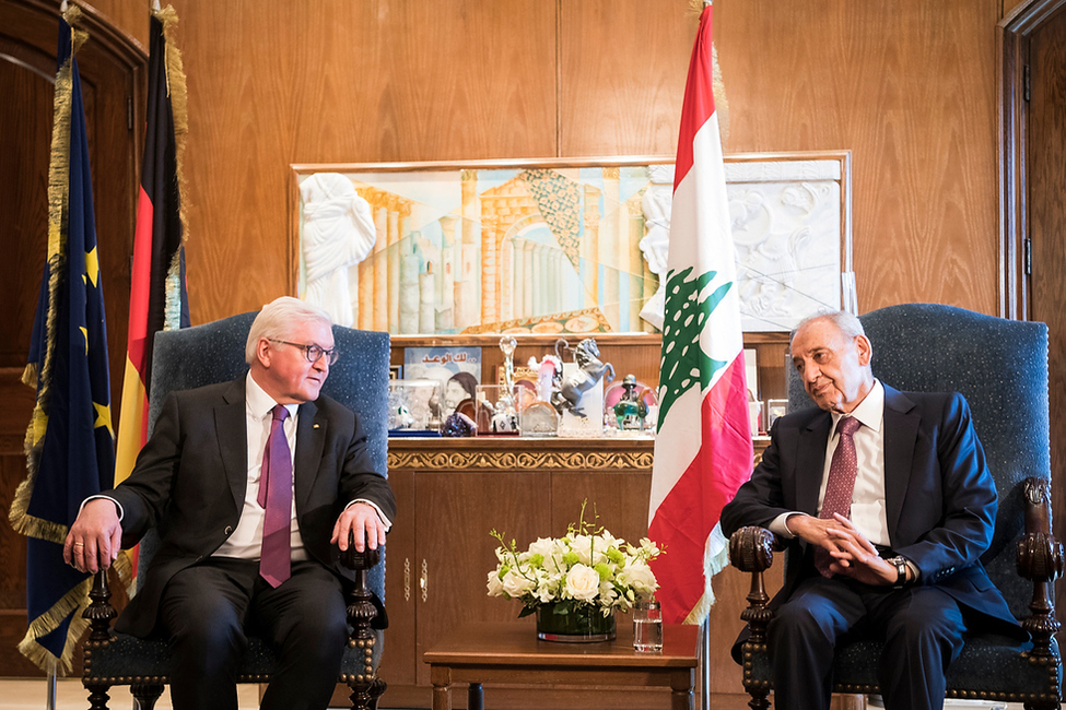 Bundespräsident Frank-Walter Steinmeier beim Gespräch mit dem Sprecher der libanesischen Nationalversammlung, Nabih Berri, anlässlich des offiziellen Besuchs im Libanon 