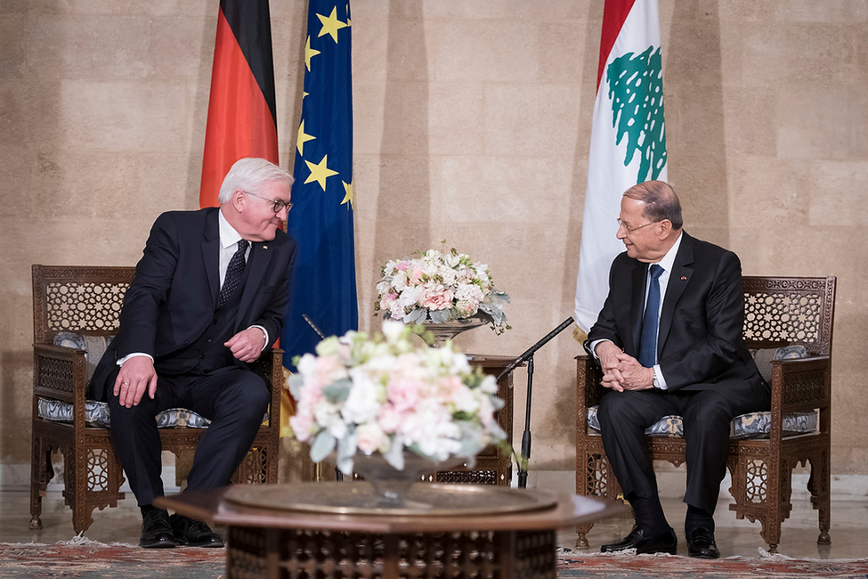 Bundespräsident Frank-Walter Steinmeier beim Gespräch mit dem Präsidenten der Libanesischen Republik, Michel Aoun, im Präsidentenpalast Baabda in Beirut anlässlich des offiziellen Besuchs im Libanon 