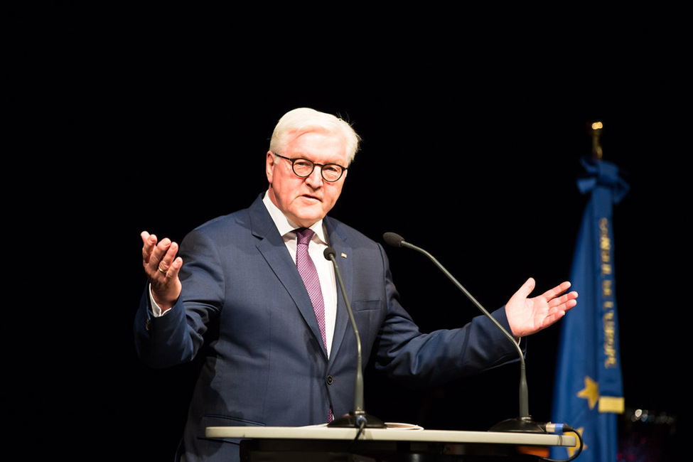 Bundespräsident Frank-Walter Steinmeier hält eine Ansprache bei einem Bürgerempfang im kulturWERKwissen anlässlich des Antrittsbesuchs in Rheinland-Pfalz