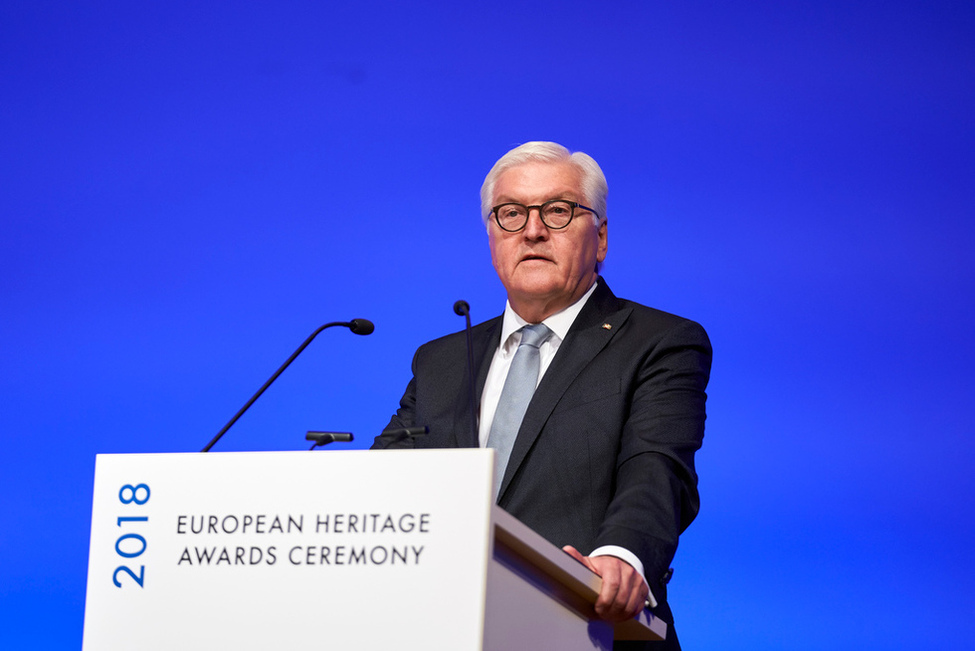 Bundespräsident Frank-Walter Steinmeier hält ein Ansprache zur Verleihung des Europäischen Kulturerbepreises