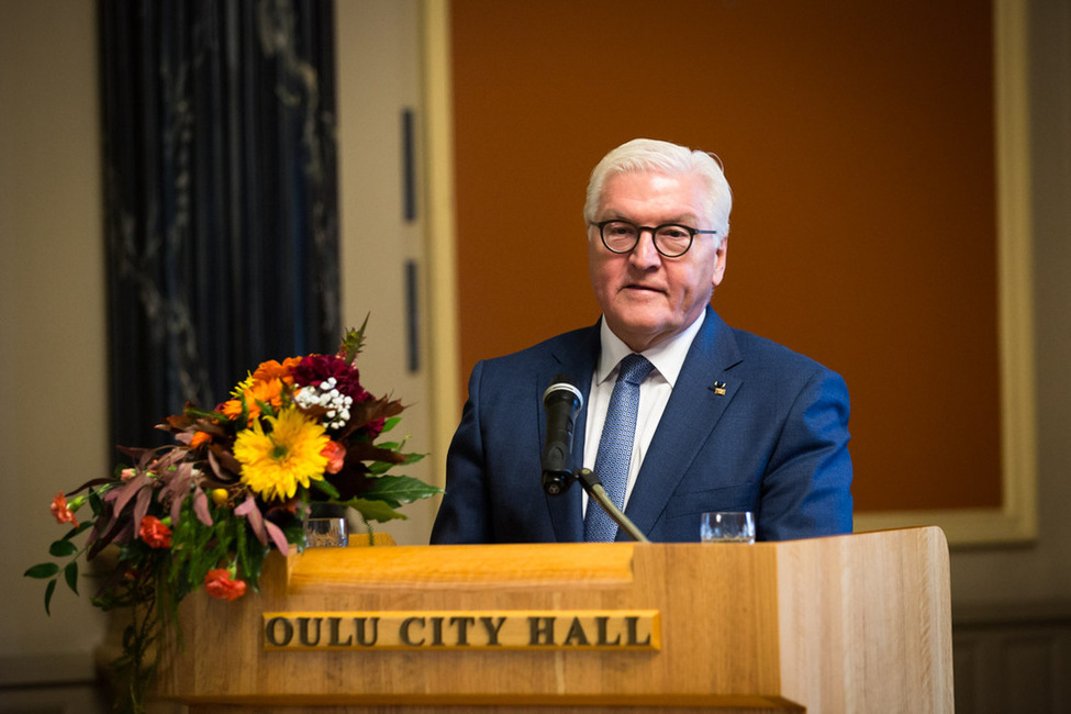 Bundespräsident Frank-Walter Steinmeier beim Besuch im Rathaus von Oulu anlässlich des Staatsbesuchs in Finnland