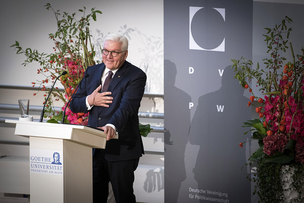 Bundespräsident Frank-Walter Steinmeier hält eine Rede zur Eröffnung des 27. Wissenschaftlichen Kongresses der Deutschen Vereinigung für Politikwissenschaft an der Goethe-Universität Frankfurt am Main