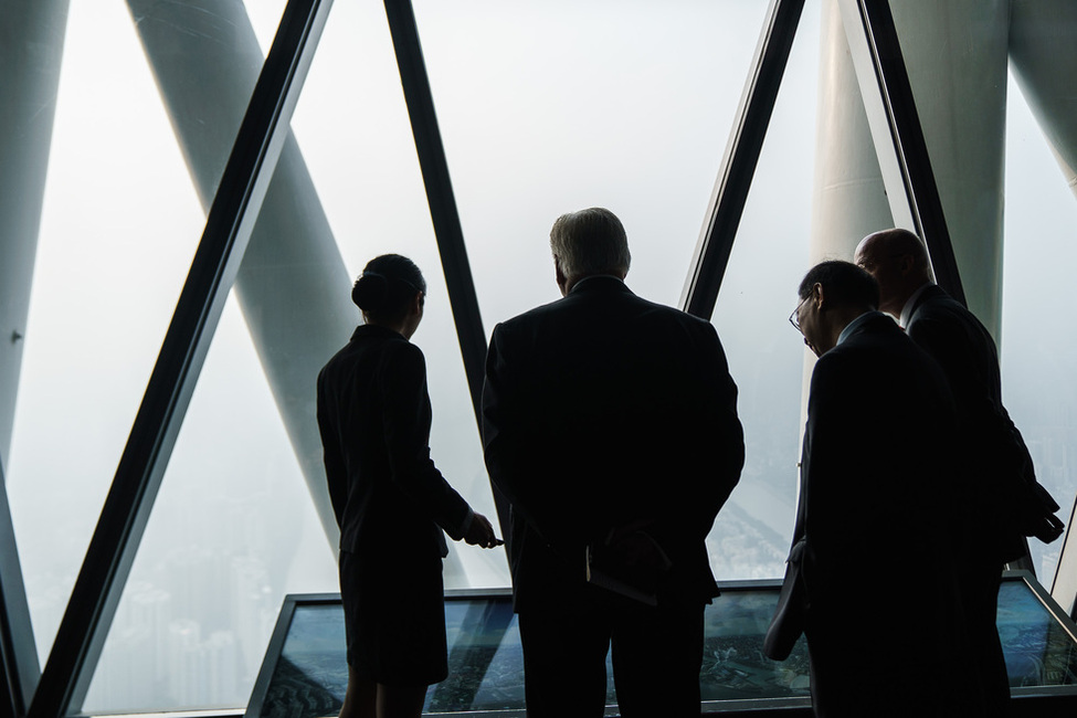 Bundespräsident Frank-Walter Steinmeier während eines Besuchs des Canton Towers in Kanton anlässlich des Staatsbesuchs in der Volksrepublik China 