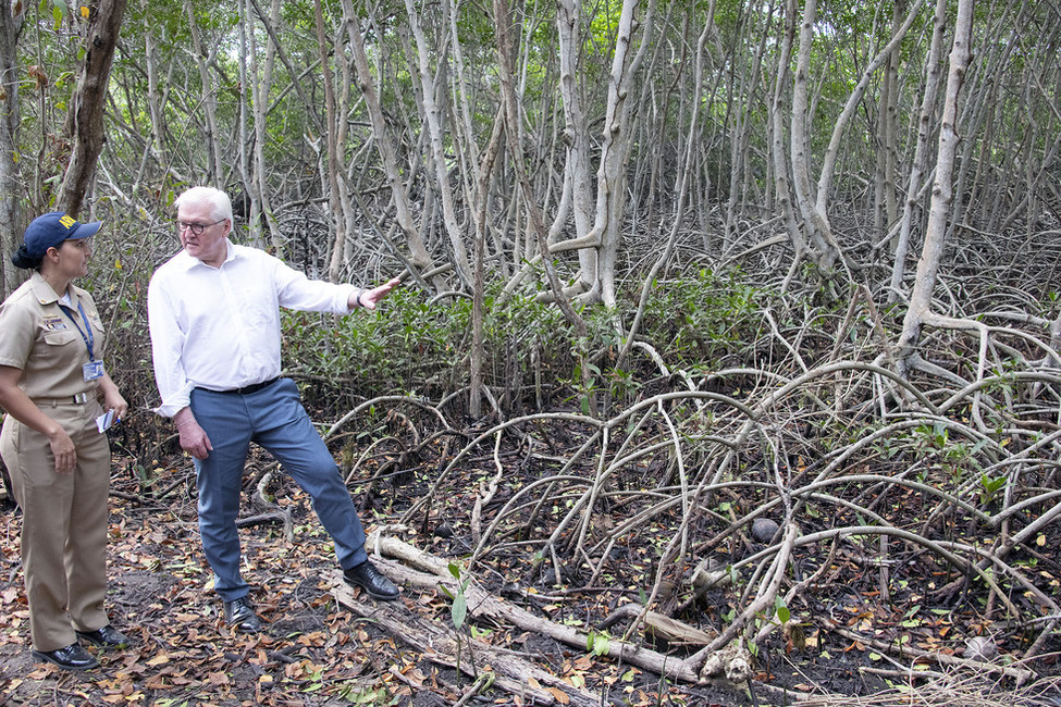 Bundespräsident Frank-Walter Steinmeier auf der Isla Grande im marinen Naturschutzgebiet "Corales del Rosario y de San Bernardo" in der Republik Kolumbien