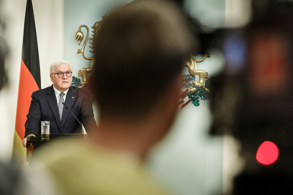 Bundespräsident Frank-Walter Steinmeier bei der Begegnung mit der Presse in Sofia, Bulgarien