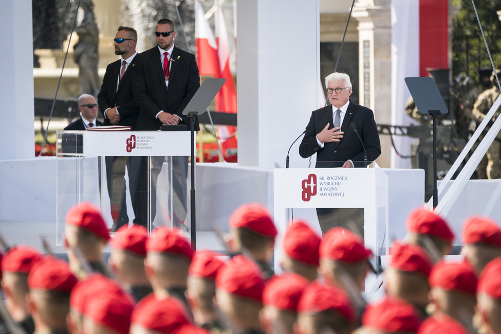 Bundespräsident Frank-Walter Steinmeier hält eine Rede bei der Gedenkfeier der Republik Polen zum 80. Jahrestag des Beginns des Zweiten Weltkriegs