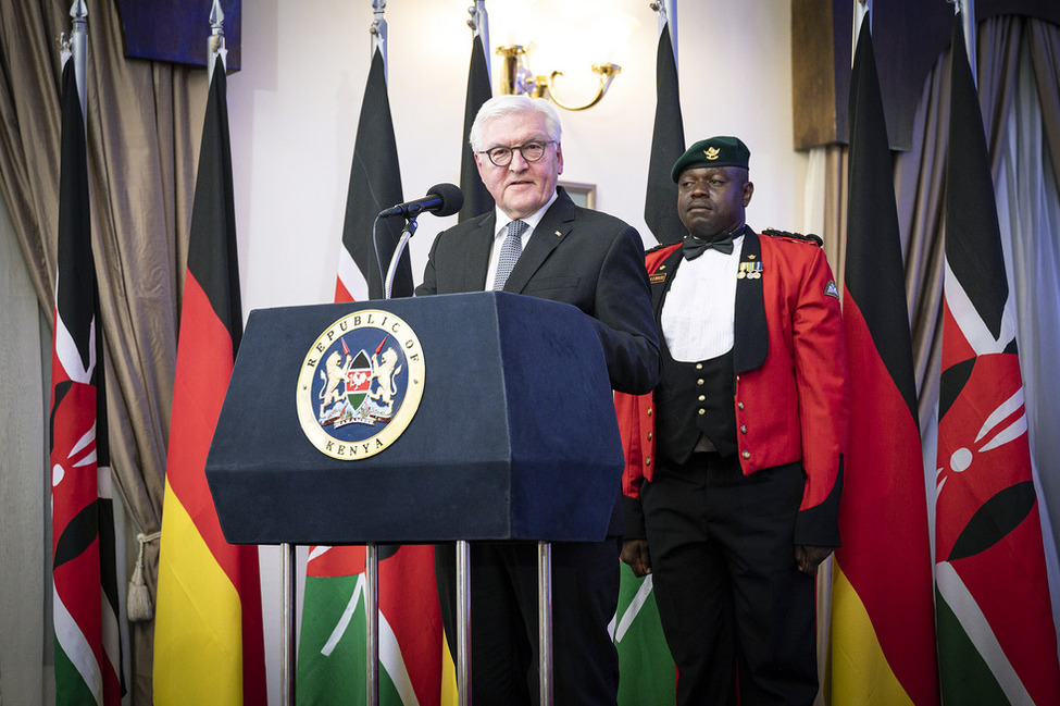 Bundespräsident Frank-Walter Steinmeier hält eine Rede beim Staatsbankett in der Republik Kenia