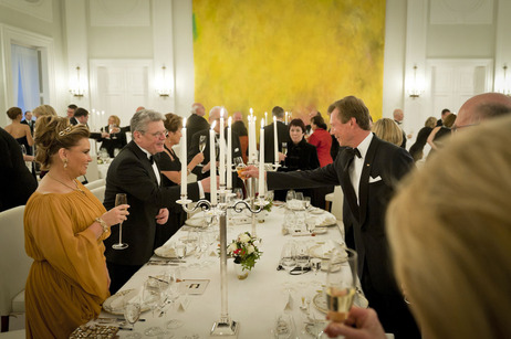 Bundespräsident Joachim Gauck mit Großherzog Henri von Luxemburg und Großherzogin Maria Teresa beim Staatsbankett