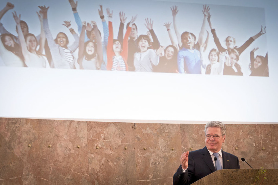 Bundespräsident Joachim Gauck bei seiner Rede bei der Festveranstaltung zum zehnjährigen Bestehen des Start-Stipendienprogramms in der Paulskirche