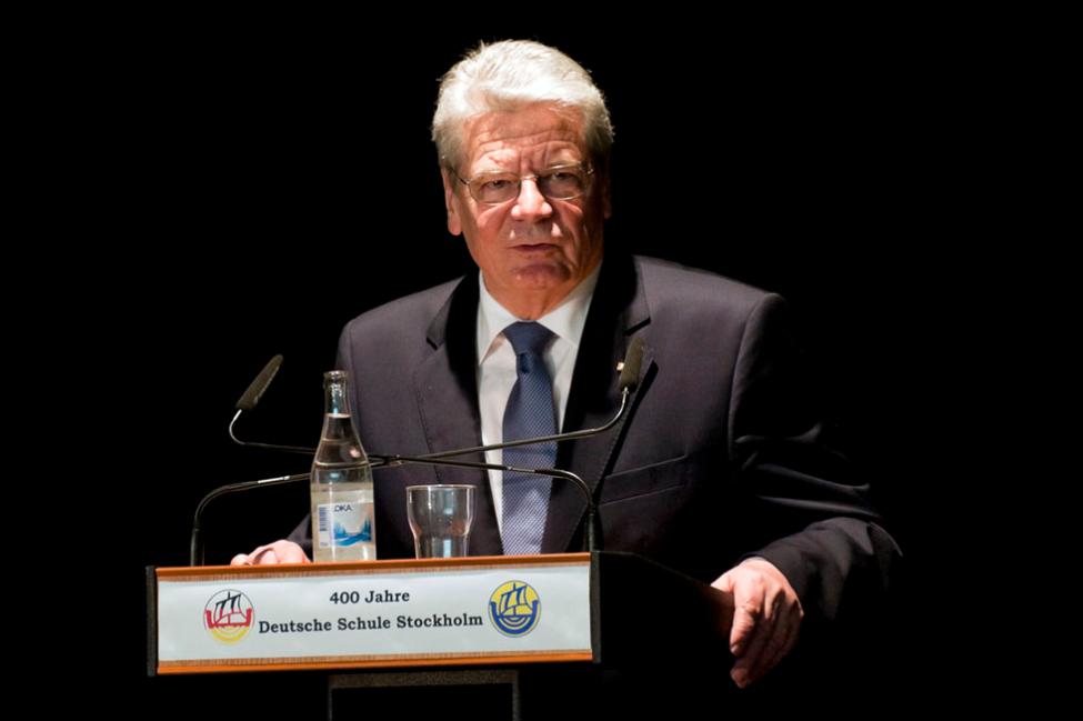 Bundespräsident Joachim Gauck bei seiner Rede beim Festakt zum 400-jährigen Gründungsjubiläum der Deutschen Schule Stockholm