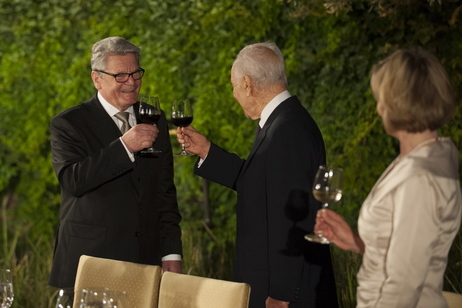 Bundespräsident Joachim Gauck, Israels Staatspräsident Shimon Peres, Daniela Schadt