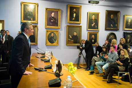 Bundespräsident Joachim Gauck bei der Podiumsdiskussion an der Juristischen Fakultät der Universität Zagreb