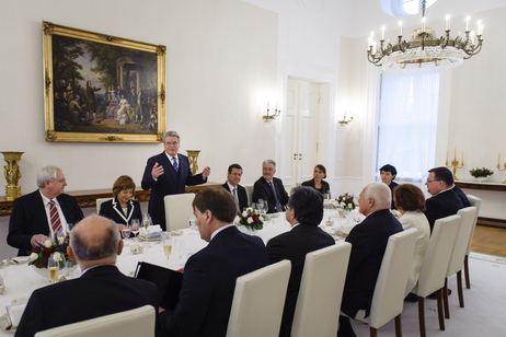 Bundespräsident Joachim Gauck bei seiner Ansprache beim Mittagessen zu Ehren des Präsidenten der Tschechischen Republik, Václav Klaus
