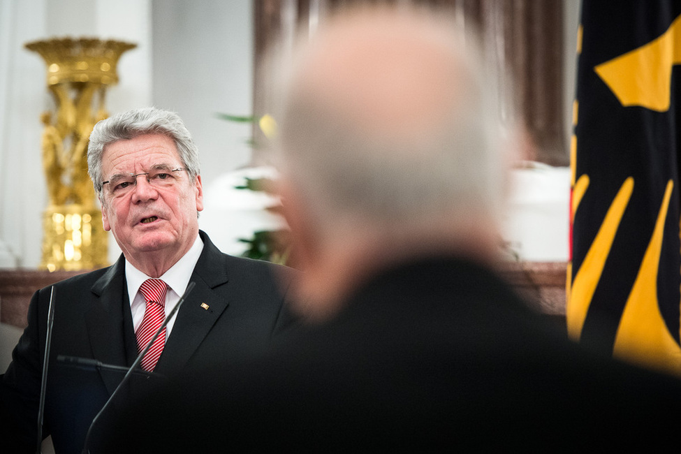 Bundespräsident Joachim Gauck bei seiner Ansprache vor der Verleihung des Verdienstordens