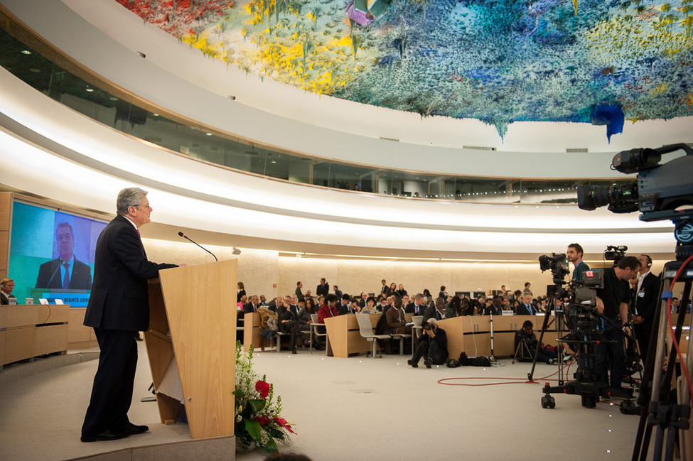 Bundespräsident Joachim Gauck bei seiner Rede vor dem Menschenrechtsrat der Vereinten Nationen