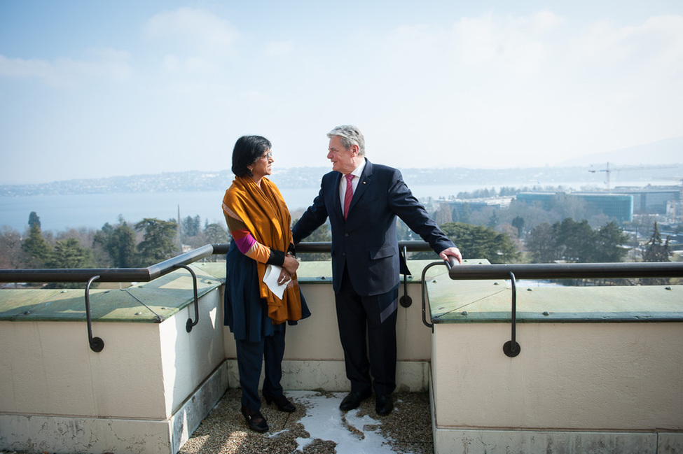 Bundespräsident Joachim Gauck mit Navanetemi Pillay, Hochkommissarin für Menschenrechte der Vereinten Nationen