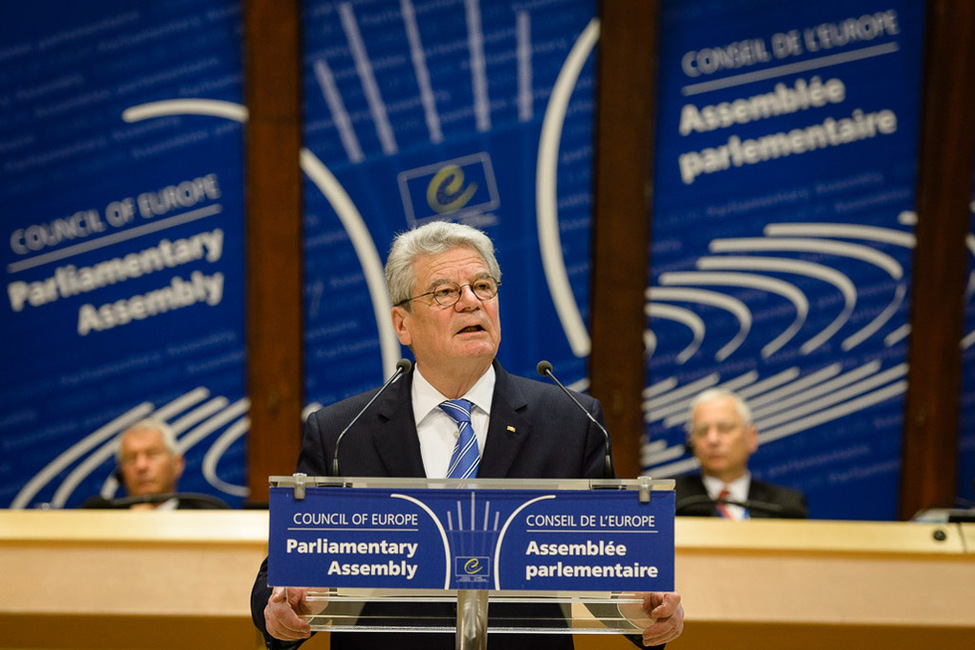 Bundespräsidenten Joachim Gauck bei seiner Rede vor der Parlamentarischen Versammlung des Europarates