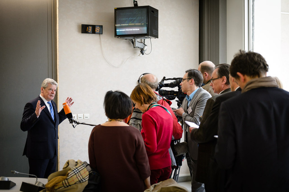 Bundespräsident Joachim Gauck bei einem Pressestatement