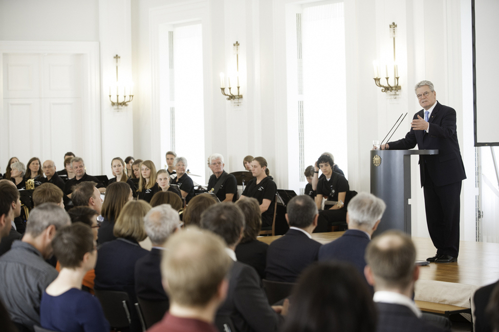 Bundespräsident Joachim Gauck bei seiner Rede im Großen Saal von Schloss Bellevue
