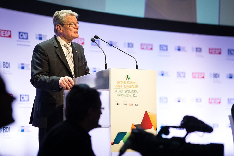 Bundespräsident Joachim Gauck hält eine Rede anlässlich der Eröffnung der Deutsch-Brasilianischen Wirtschaftstage