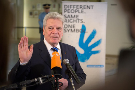 Bundespräsident Joachim Gauck bei einem Pressestatement