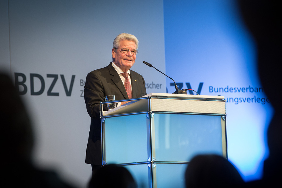 Bundespräsident Joachim Gauck hält eine Ansprache bei der Jahrestagung des Bundesverbandes der Deutschen Zeitungsverleger (BDZV)