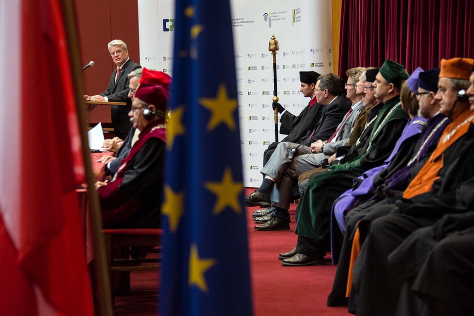 Bundespräsident Joachim Gauck hält eine Ansprache bei der Eröffnung des Akademischen Jahres am Collegium Polonicum und an der Europa-Universität Viadrina 